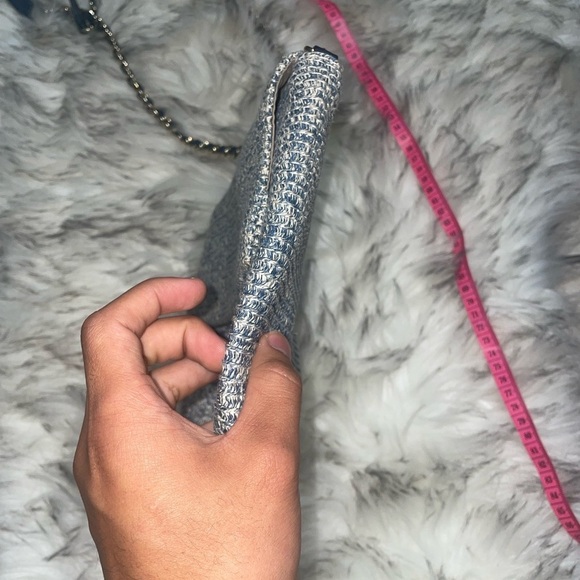 Vintage💙Blue woven crossbody bag with chain strap flap bag vintage bag y2k bag - Picture 12 of 14